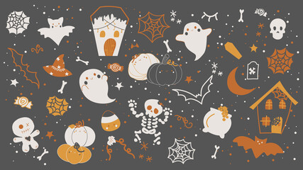 Happy and cute halloween elements set. -  separate elements.