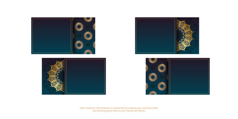 Blue gradient business card with luxury gold pattern for your business.