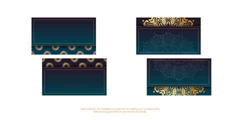 Gradient blue business card with luxury gold pattern for your personality.