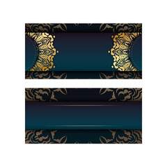 Greeting card template with gradient blue color with Indian gold pattern for your design.