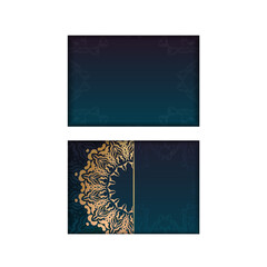 Template Greeting card with a gradient of blue with Indian gold ornaments for your design.