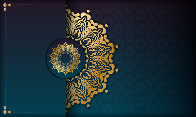 Blue gradient banner with indian gold pattern for design under your logo or text