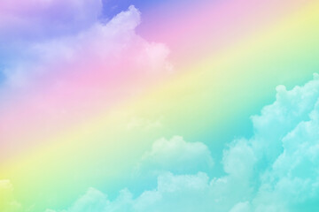 beauty sweet pastel yellow pink  colorful with fluffy clouds on sky. multi color rainbow image. abstract fantasy growing light