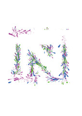 Letter N Outline with Red Green and Blue Splashes 