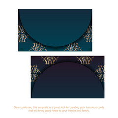 Blue gradient business card with gold mandala pattern for your business.