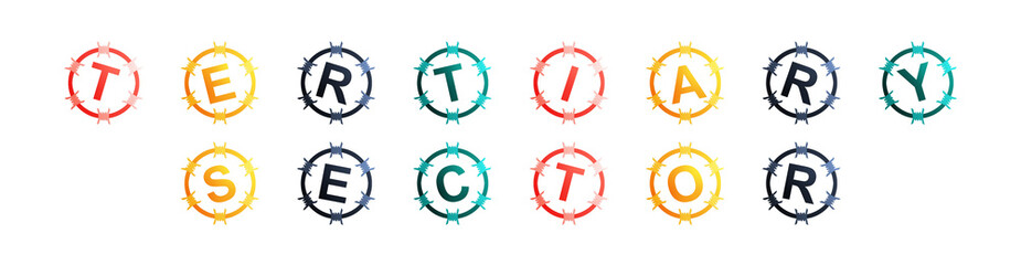 Tertiary Sector - text written in colorful circles on white background