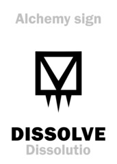 Fototapeta premium Alchemy Alphabet: to DISSOLVE (DISSOLUTION) — alchemical process. Also: SOLUTION, SOLVATION. Also stm.: Water (Aqua). Alchemical sign, Medieval symbol.