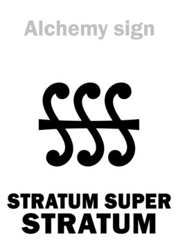Alchemy Alphabet: STRATUM SUPER STRATUM (i.e. in Latin: «Layer on Layer»), alchemical prescript (Recipe), abbreviated: SSS. Alchemical sign, Pharmaceutical symbol.