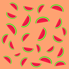 Vector artistic drawing food. Summer illustration watermelon Hand drawn seamless pattern with fruit.
