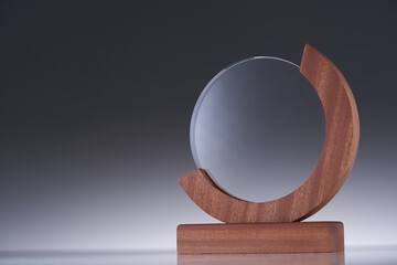 Blank glass trophy mockup, Empty acrylic award design mock up. Transparent crystal prize plate template.