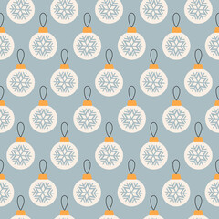 Christmas simple  seamless pattern with round white christmas balls on blue background.  Modern minimal vector illustration	