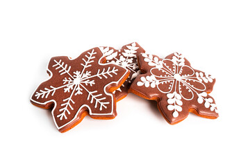 Fototapeta na wymiar Gingerbread cookies isolated on a white background. Cristmas cookies isolated