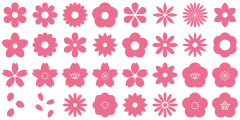 花　アイコン　シルエット　セット　ピンク
