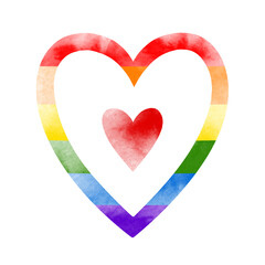 The LGBT symbol in the colors of the rainbow, the heart of pride. The sign of gays and lesbians. Watercolor illustration.