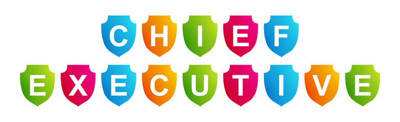 Chief Executive - text written on a shape on white background