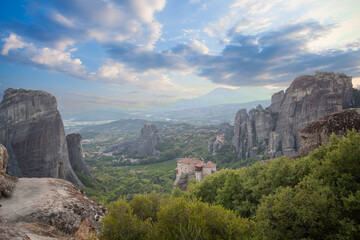 Naklejka premium Aerial view of Kastraki and Meteora, Greece.