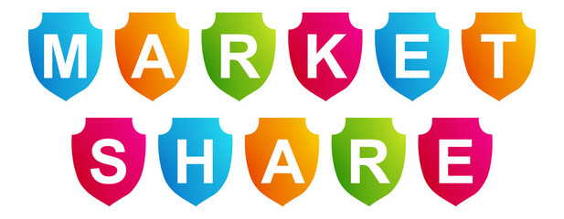 Market Share - text written on a shape on white background