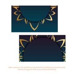 Blue gradient business card with Indian gold pattern for your contacts.