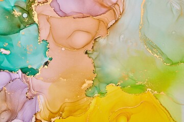 Alcohol ink art.Mixing liquid paints. Modern, abstract colorful background, wallpaper. Marble texture.Translucent colors - 460613982