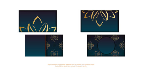 Blue gradient business card with Indian gold pattern for your personality.