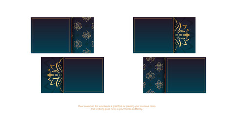 Gradient blue business card with Indian gold ornaments for your contacts.