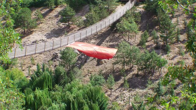 Turkish flag on suspension bridge.