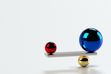 バランス：平衡をとる3つの球体の3Dイラスト