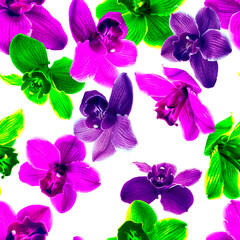 Fototapeta na wymiar Seamless pattern acid flowers and linear flowers