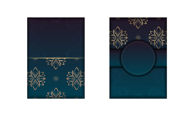 Template Congratulatory Flyer with gradient blue color with abstract gold ornaments for your brand.