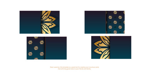 Visiting business card with gradient blue color with luxurious gold ornaments for your business.