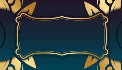 Gradient blue background with vintage gold pattern and place for logo or text