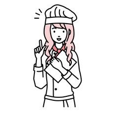 立って書類を手に持って何かひらめいた調理師の女性