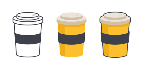 Disposable Coffee Cup illustration, Coffee Cup Clipart. Coffee cup sticker vector illustration isolated