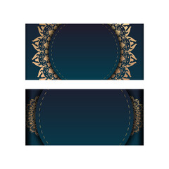 Gradient blue gradient flyer template with luxurious gold pattern print-ready.