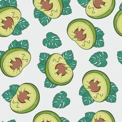Vector seamless pattern with cute avocado