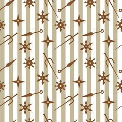 Seamless pattern with ninja weapons. Endless japan background with suriken, sai and kunaj. Vector illustration © Ольга Темир
