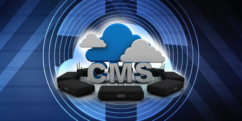 3d rendering cms cloud with modem
