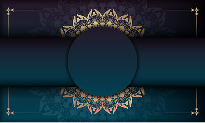 Blue gradient banner template with luxury gold pattern for design under your text