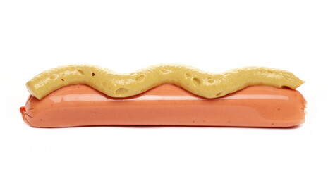 Hot dog with mustard isolated on white background