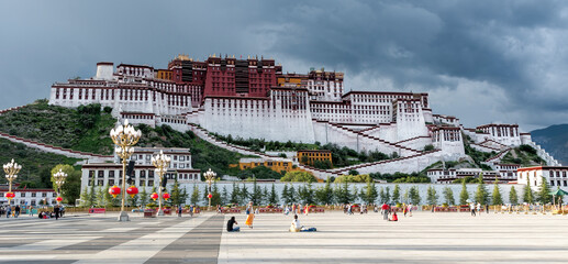 LHASA, TIBET - AUGUST 17, 2018: Magnificent Potala Palace in Lhasa, home of the Dalai Lama before...