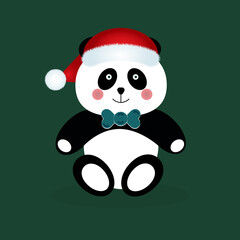 panda with Christmas hat.Cartoon animal. Flat design.Vector Illustration.Kawaii animal body.Panda cartoon flat cute card. winter.santa claus panda.bear
