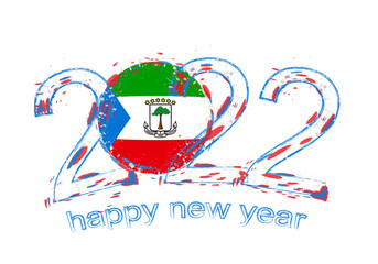 Happy New 2022 Year with flag of Equatorial Guinea.