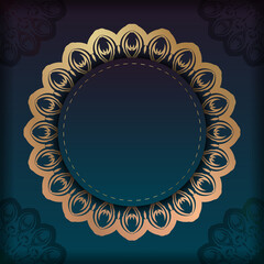 Flyer template with gradient blue color with mandala gold pattern prepared for printing.
