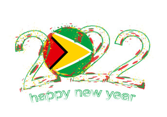 Happy New 2022 Year with flag of Guyana.