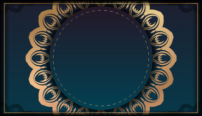 Flyer template with gradient blue color with greek gold ornaments for your design.