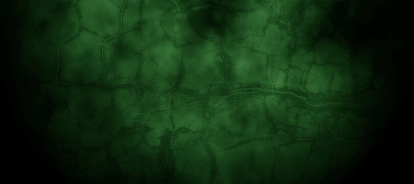 Scary dark green misty cracked wall for background