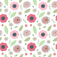 Seamless pattern with abstract flowers, boho style, scandinavian style. Vector illustration.
