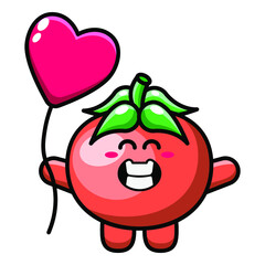 cute tomato holding balloon icon illustration vector graphic