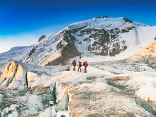 Climbers on the Ukyu glacier near the Dumala mountain in the Northern massif of the Main Caucasian Ridge