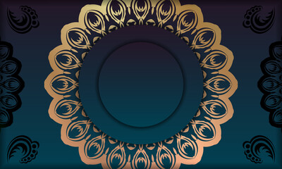 Blue gradient banner template with vintage gold ornaments and logo space